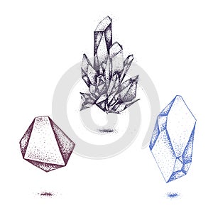 Vector crystal icon, diamond illustration with tattoo effect