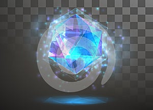 vector crystal. power and energy of the elements. blue, violet, neon glow photo