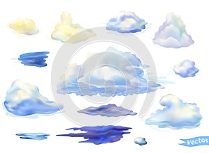 Set of vector isolated clouds in watercolor style. Thunderclouds illustration photo