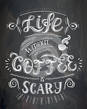 Vector cup of coffee with lettering on the chalk board .