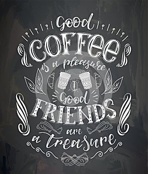 Vector cup of coffee with lettering on the chalk board .