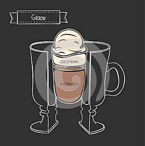 Vector cup of Glace coffee. Infographicof coffee in a cut