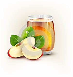 Vector cup glass of apple juice with slices of apple