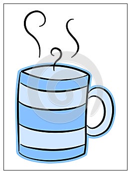 Vector cup, mug with a warm drink icon. Flat cartoon icon. Cute winter design element. Color Hand drawn illustration