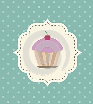 Vector Cupcake with Cherry Invitation Card Illustration on a Dotted Background