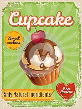 Vector cupcake poster in vintage style with typography elements