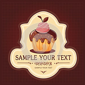 Vector cupcake on vintage background. Template for banner, advertising flyer