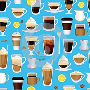 Vector cups filled with coffee pattern or background