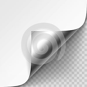 Vector Curled Silver Metalic Corner of White Paper with Shadow Mock up Isolated on Transparent Background