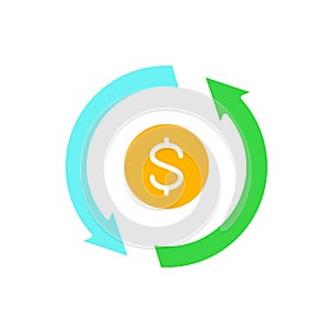 Vector currency exchange, money transfer, convert, cash back, quick loan, refund white line icon.