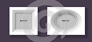 Vector cut out paper frame template set. Ellipse and square frame with easy to recolor and move shadows. Shades of grey color.