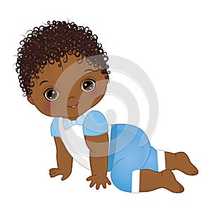 Vector Cute African American Baby Boy Crawling. Vector Baby Boy Shower