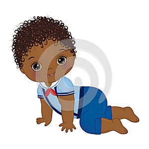 Vector Cute African American Baby Boy Dressed in Nautical Style