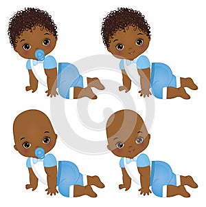 Vector Cute African American Baby Boys Crawling. Vector Baby Boy Shower