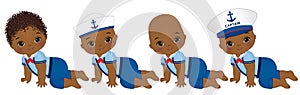 Vector Cute African American Baby Boys Dressed in Nautical style