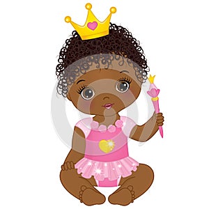 Vector Cute African American Baby Girl Dressed as Princess