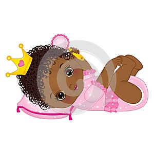 Vector Cute African American Baby Girl Dressed as Princess