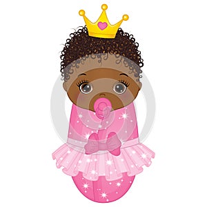 Vector Cute African American Baby Girl Dressed as Princess