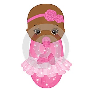 Vector Cute African American Baby Girl Dressed as Princess