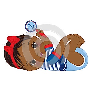 Vector Cute African American Baby Girl Dressed in Nautical Style