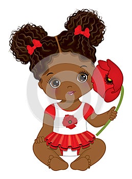 Vector Cute African American Baby Girl with Poppy