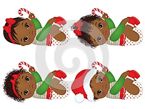 Vector Cute African American Baby Girl s Wearing Christmas Clothes