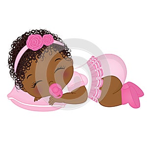 Vector Cute African American Baby Girl Sleeping