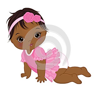 Vector Cute African American Baby Girls Crawling