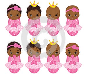 Vector Cute African American Baby Girls Dressed as Princesses