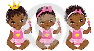 Vector Cute African American Baby Girls Dressed as Princesses