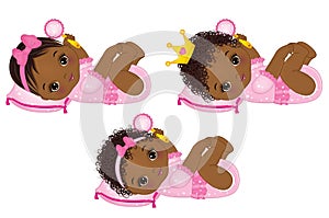 Vector Cute African American Baby Girls Dressed as Princesses