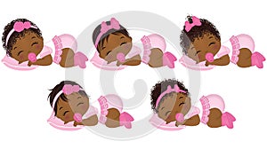 Vector Cute African American Baby Girls with Various Hairstyles photo