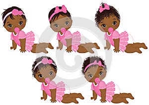 Vector Cute African American Baby Girls with Various Hairstyles