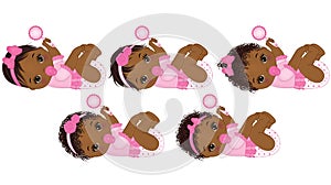 Vector Cute African American Baby Girls with Various Hairstyles