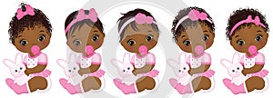 Vector Cute African American Baby Girls with Various Hairstyles