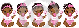 Vector Cute African American Baby Girls with Various Hairstyles