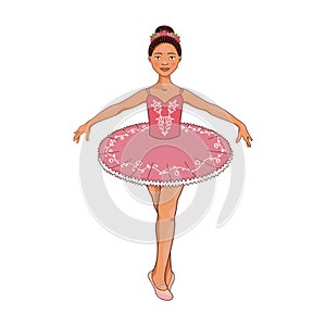 Vector Cute African Ballerina in pink tutu dress.