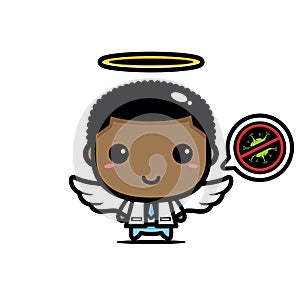 vector cute afro male doctor angel character