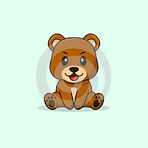 Vector cute baby bear cartoon sitting icon illustration