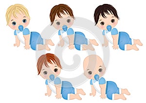 Vector Cute Baby Boys Crawling. Vector Baby Boy Shower