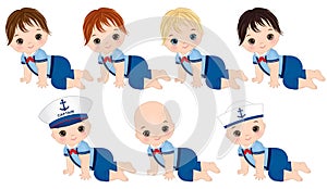 Vector Cute Baby Boys Dressed in Nautical style