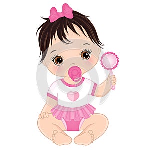 Vector Cute Baby Girl with Rattle