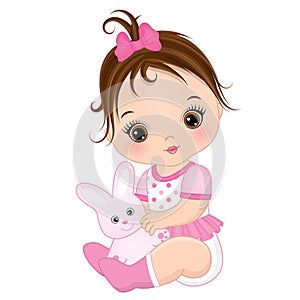 Vector Cute Baby Girl with Toy Bunny