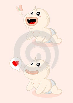 Vector cute baby mascot with different pose