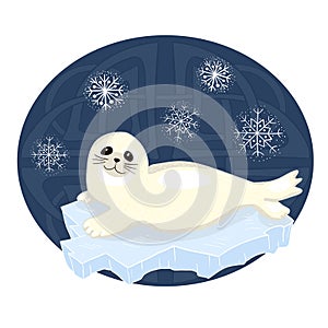 Vector Cute baby seal cartoon lying on ice floe