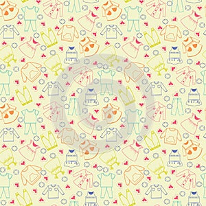 Vector cute background collection of baby and children clothes.