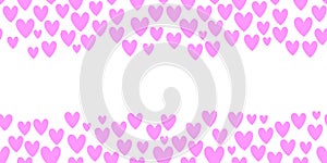 Vector cute background, frame of pink small hearts. Horizontal top and bottom edging, border for Valentine`s day