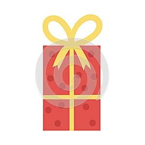 Vector cute birthday or Christmas present with bow. Funny b-day gift box for card, poster, print design. Bright holiday