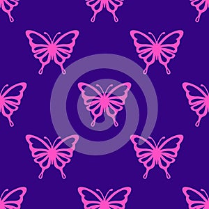 Vector cute butterfly seamless repeat pattern design background. Trendy colorful butterflies silhouettes for fashion, cover,