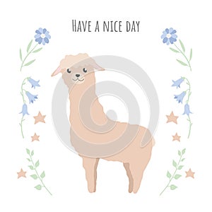 Vector cute card with light brown alpaca